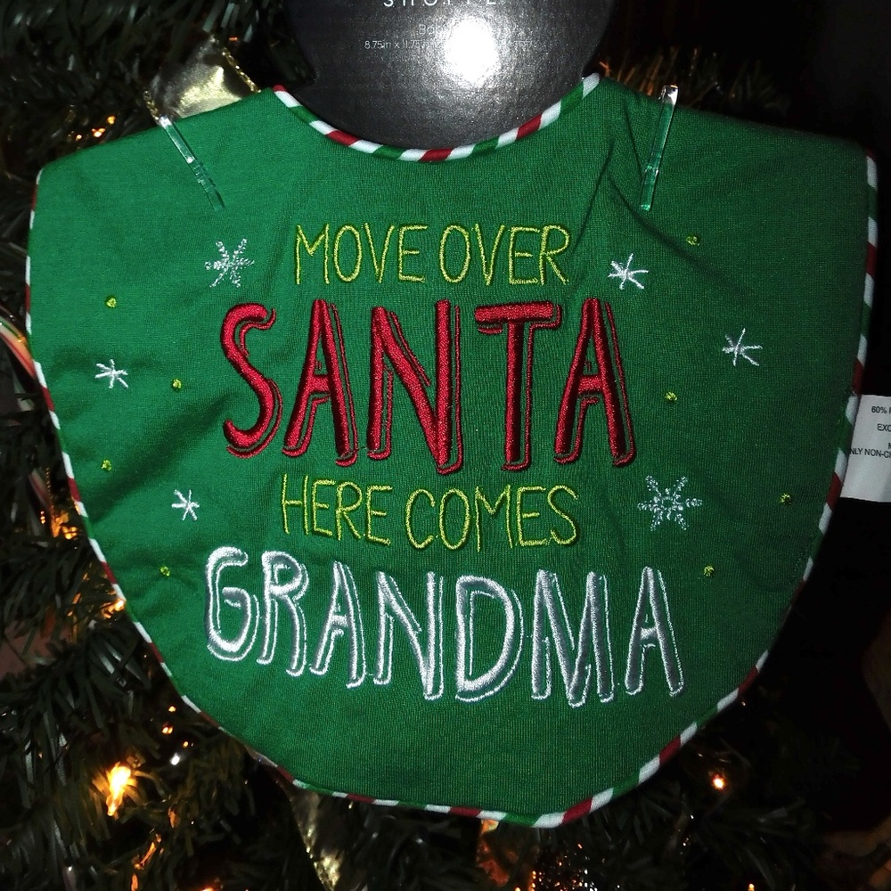 Christmas Baby Bib ‘Move Over Santa Here Comes Grandma’ Unisex Green